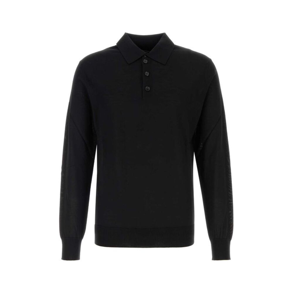 Giorgio Armani Men Black Wool Polo Shirt